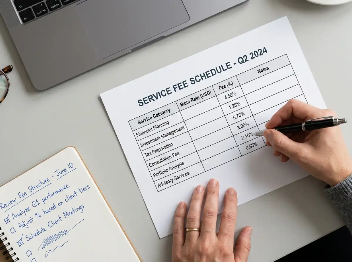 Person reviewing a detailed fee schedule document with a pen, highlighting transaction costs for e-wallet betting services